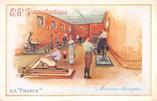 Transatlantique Line SS France Steamer Gymnasium Vintage Postcard AA90759