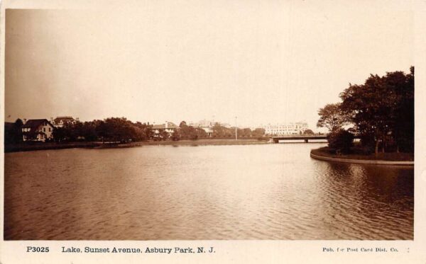 Asbury Park New Jersey Lake Sunset Avenue Scenic View Real Photo PC AA90775