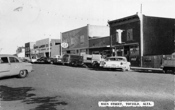 Tofield Alta Canada Main Street Coke Sign Real Photo Postcard AA90780