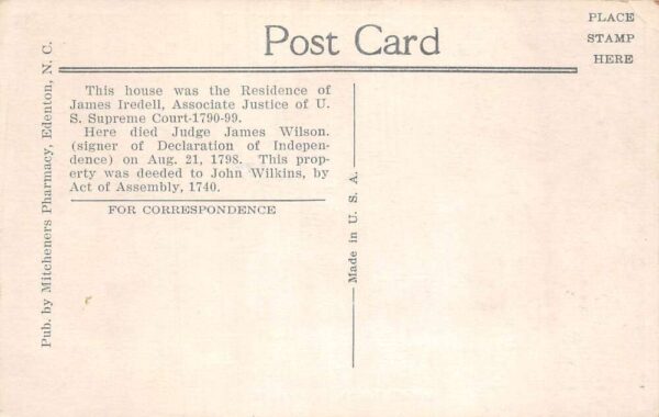 Edenton North Carolina Iredell House Vintage Postcard AA90782 - Image 2