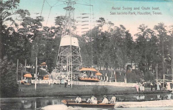Houston Texas San Jacinto Park Aerial Swing and Chute Boat Postcard AA90789
