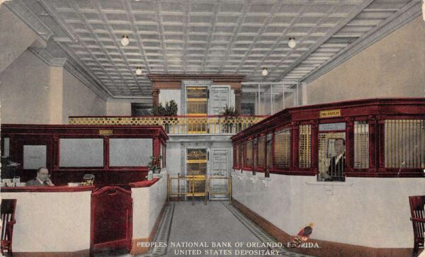 Orlando Florida Peoples National Bank Lobby Vintage Postcard AA90806