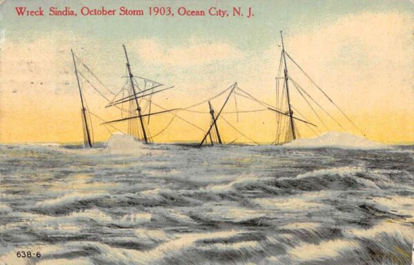 Ocean City New Jersey Shipwreck Sindia 1903 October Storm Postcard AA90829
