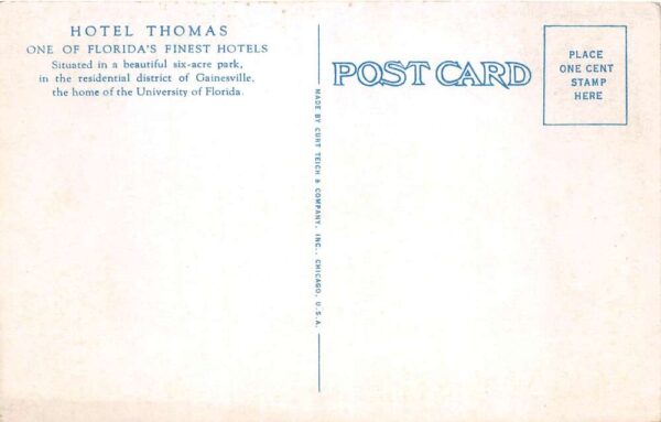 Gainesville Florida Hotel Thomas Vintage Postcard AA90840 - Image 2