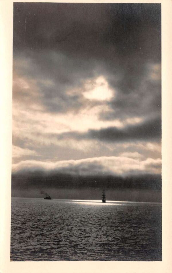 Miami Beach Florida Ships at Night Scenic View Real Photo Postcard AA90844