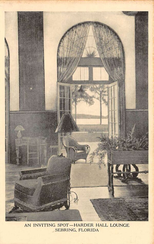 Sebring Florida Harder Hall Lounge Interior Vintage Postcard AA90849