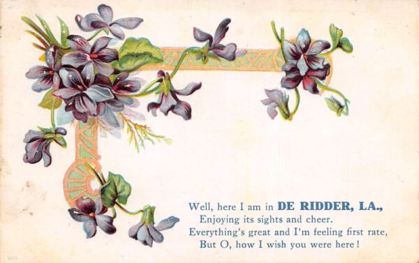 DeRidder Louisiana Greetings Flowers and Poem Vintage Postcard AA90863
