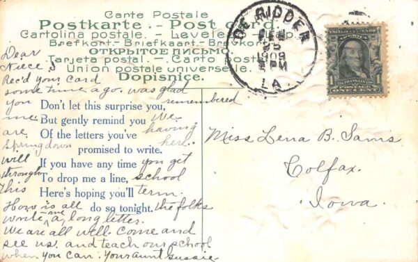 DeRidder Louisiana Greetings Flowers and Poem Vintage Postcard AA90863 - Image 2