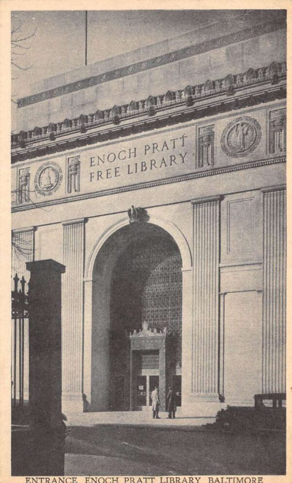 Baltimore Maryland Enoch Pratt Library Entrance Vintage Postcard AA90866