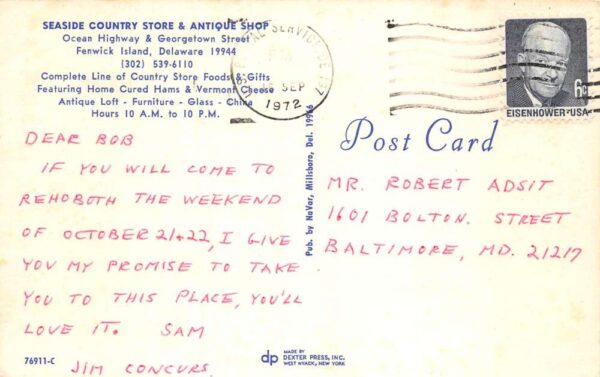 Fenwick Island Delaware Seaside Country Store and Antique Shop Postcard AA90870 - Image 2