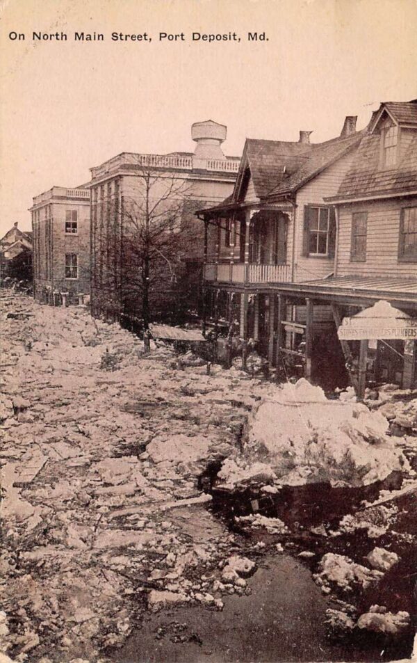 Port Deposit Maryland North Main Street Flood Disaster Ice Postcard AA90895