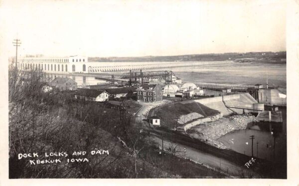 Keokuk Iowa Docks Locks and Dam Real Photo Vintage Postcard AA90926