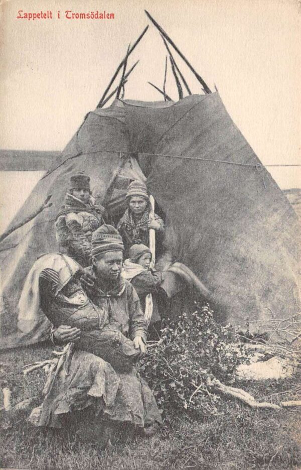 Tromsodalen Norway Sami Indigenous Family in Tent Vintage Postcard AA90963