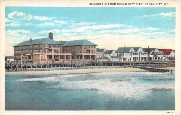 Ocean City Maryland Boardwalk from Pier Vintage Postcard AA90966