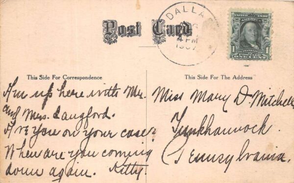 Dallas Pennsylvania Raub's Hotel Vintage Postcard AA90979 - Image 2