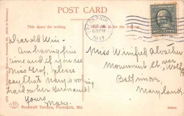Frederick Maryland Rockwell Terrace Street Scene Vintage Postcard AA90994 - Image 2