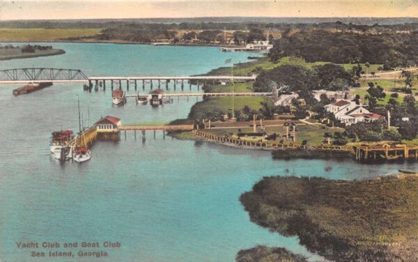 Sea Island Georgia Yacht Club and Boat Club Birds Eye View Postcard AA90999