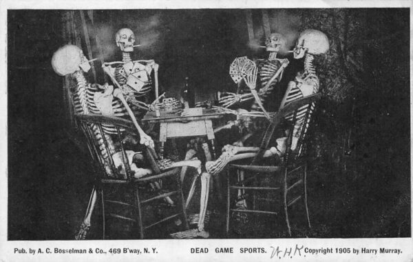 Dead Game Sports Skeletons Smoking Gambling Card Game Poker Postcard AA91009