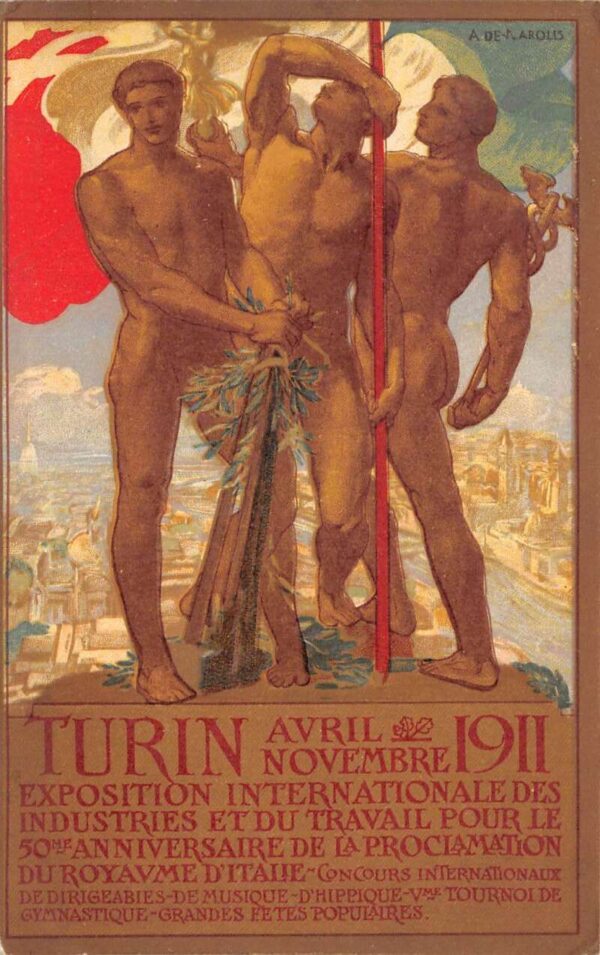 1911 Turin International Expo Nude Men Aldofo de Carolis Postcard AA91107