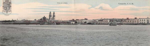 Campeche EUM Mexico Bahia Scenic Panorama Bi-Fold Vintage Postcard AA91114