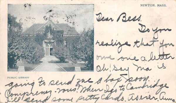 Newton Massachusetts Public Library Vintage Postcard AA91245