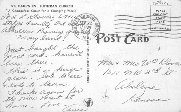 Aberdeen Maryland St Pauls Ev Lutheran Church Vintage Postcard AA91250 - Image 2