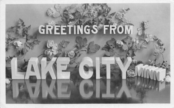 Lake City Minnesota Greetings Large Letter and Flowers Real Photo PC AA91256