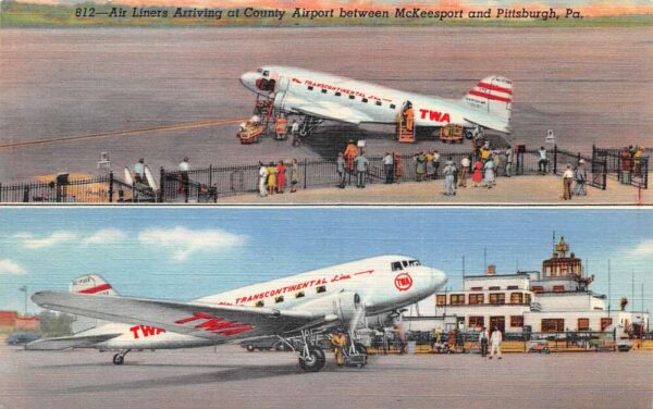 Allegheny County Pennsylvania Airport TWA Airlines Vintage Postcard AA91515