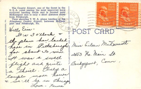 Allegheny County Pennsylvania Airport TWA Airlines Vintage Postcard AA91515 - Image 2