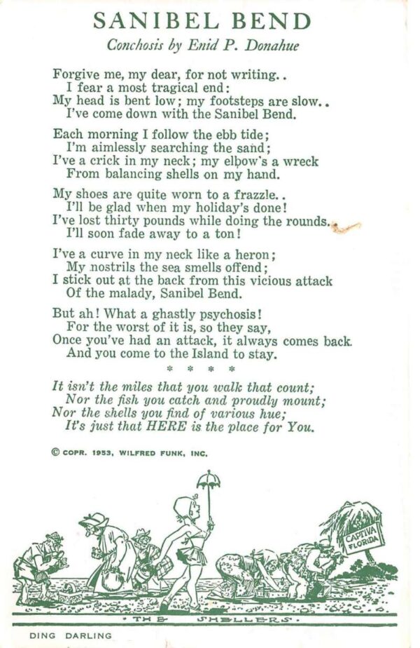 Sanibel Bend Florida Short Poem and Shell Collectors Vintage Postcard AA91517