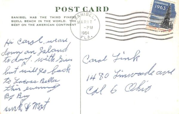 Sanibel Bend Florida Short Poem and Shell Collectors Vintage Postcard AA91517 - Image 2