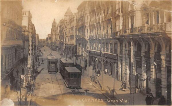 Granada Spain Gran Via Street Scene Trolley Real Photo Postcard AA91553
