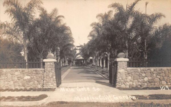 San Diego California Mission Cliff Gardens Main Gate Real Photo Postcard AA91557