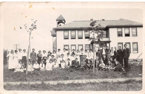 Mattoon Wisconsin High School and Students Real Photo Postcard AA91571