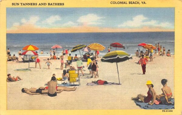 Colonial Beach Virginia Sun Tanners and Bathers Vintage Postcard AA91752