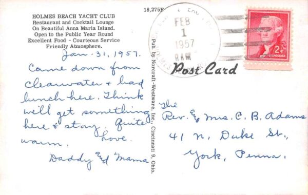 Holmes Beach Anna Maria Island Florida Yacht Club Dining Room Postcard AA91754 - Image 2