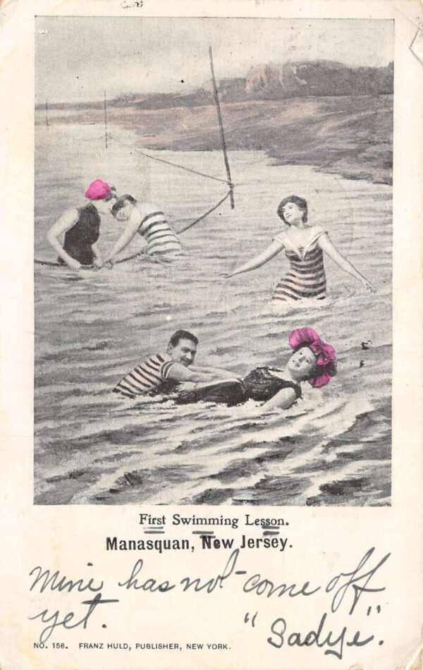 Manasquan New Jersey First Swimming Lesson Vintage Postcard AA91755