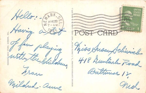 Newark Delaware University Residence Hall Vintage Postcard AA91756 - Image 2