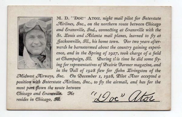 MD Doc Ator Interstate Airlines Night Mail Pilot Info Signature Non PC AA91927