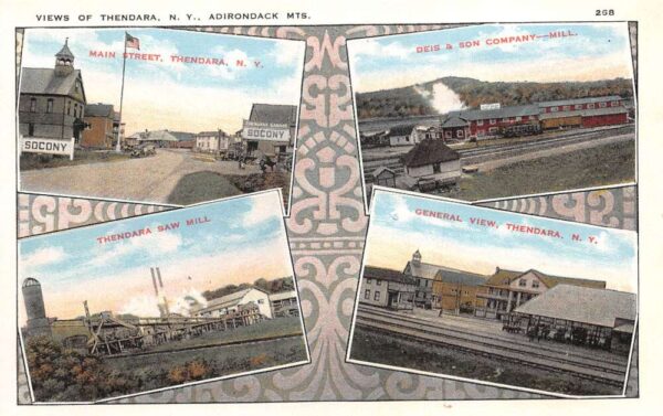 Thendara New York Main Street Saw Mill Socony Multiview Postcard AA91952