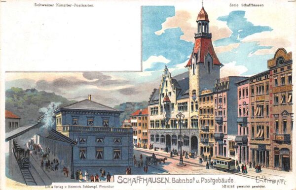 Schaffhausen Switzerland Train Station and Post Office Vintage Postcard AA91957