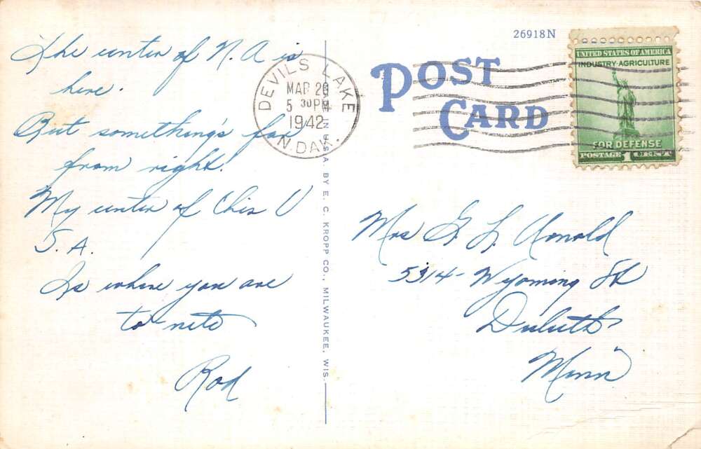 Rugby North Dakota Main Street Vintage Postcard AA91968 - Image 2