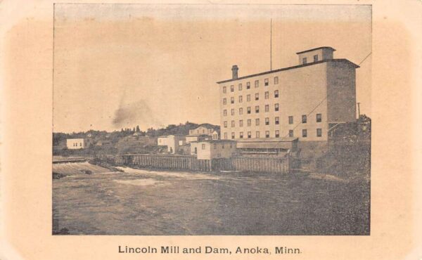 Anoka Minnesota Lincoln Mill and Dam Vintage Postcard AA91987