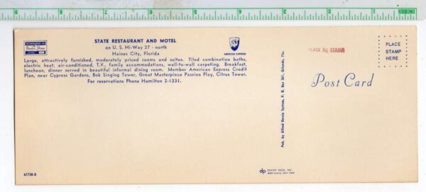 Haines City Florida State Restaurant and Motel Extra Wide Postcard AA91991 - Image 2