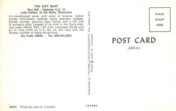 Dells Wisconsin Lake Delton Gift Mart Vintage Postcard AA91998 - Image 2