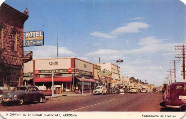Flagstaff Arizona Business District Route 66 Highway Coke Sign Postcard AA92000