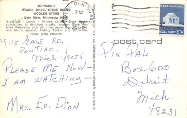 Deer River Minnesota Johnsons Steak House Waitresses with Guns Postcard AA92001 - Image 2