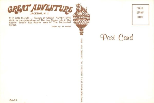 Jackson New Jersey Great Adventure Amusement Park Log Flume Postcard AA92004 - Image 2