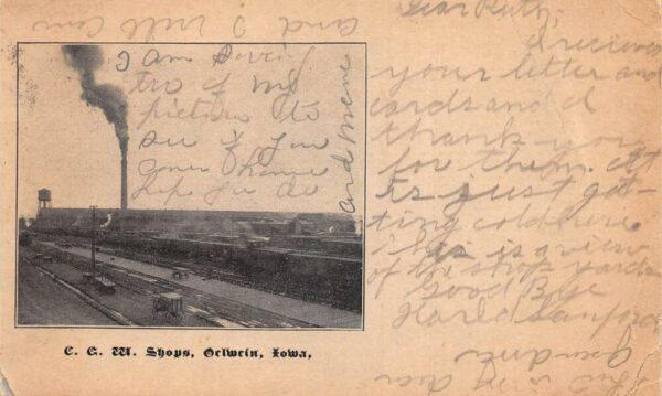 Oelwein Iowa CGW Shops Train Yard Railroad Vintage Postcard AA92010