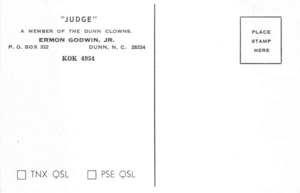 Dunn North Carolina Dunn Clowns Judge Ermon Godwin Vintage Postcard AA92012 - Image 2